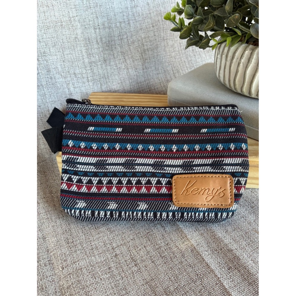 Kemy's Wristlet Pouch Southwestern Geometric Woven Canvas Zipper Clutch Bag